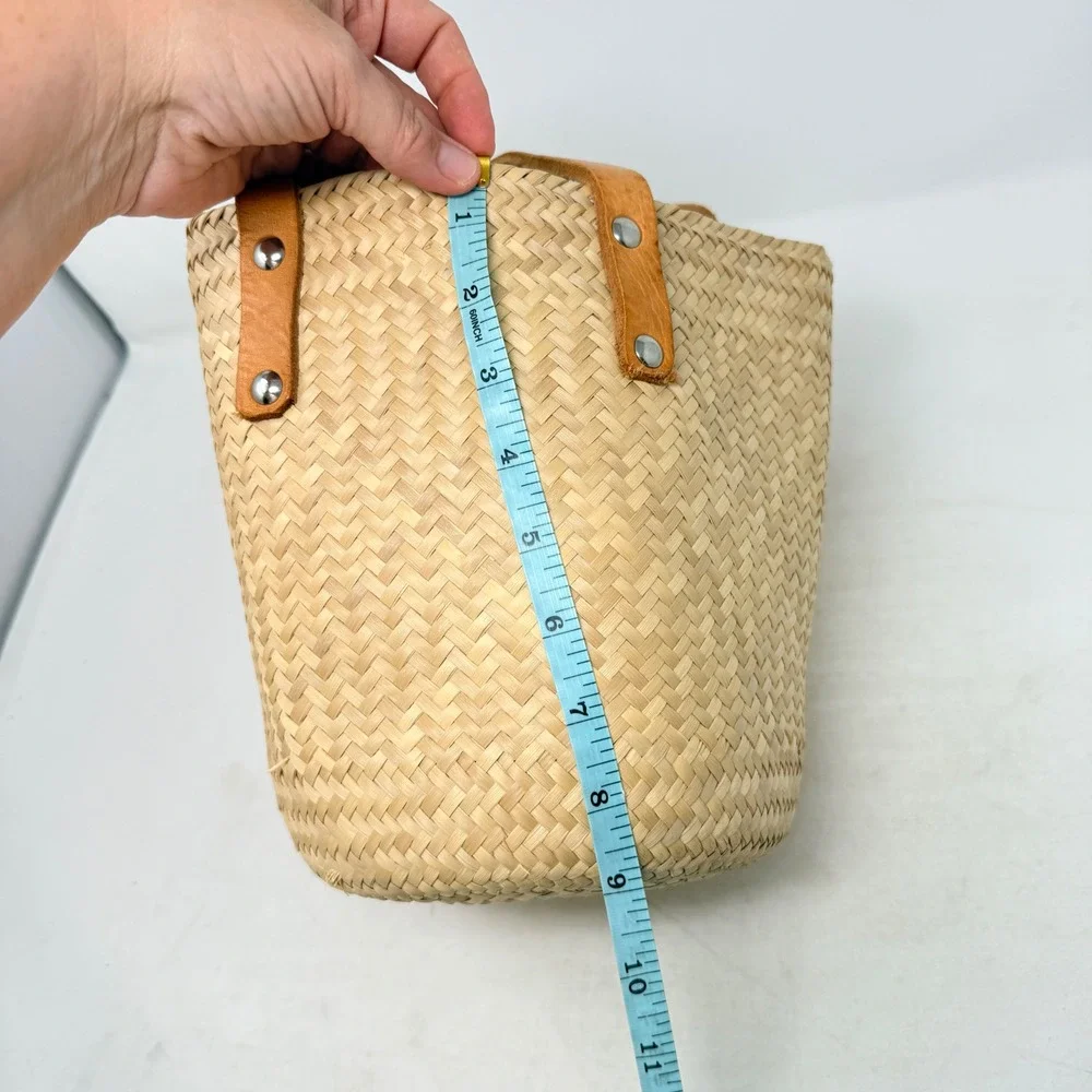Unbranded Woven Straw Tote Bag Tan Small Beach Summer Boho Basket Leather Handle